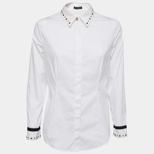 Versace White Button Down Shirt  Black & Gold Stud Accents Size M EU 44 NEW COA